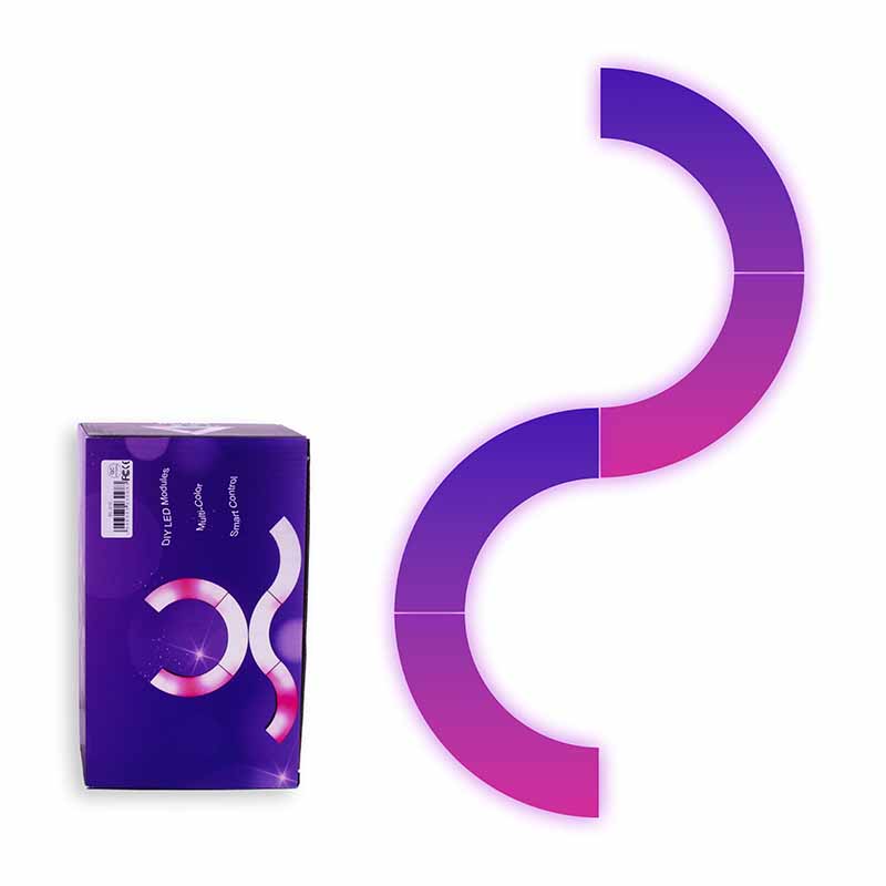 Set 6 panouri luminoase curbate, Roled®, Multicolor dimabil, Sincronizare muzicala, Compatibil Alexa si Google assistant, Aplicatie Tuya Wi-Fi APP
