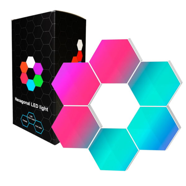 Set 6 panouri luminoase hexagonale, Roled®, Multicolor, Dimabil, Actionare touch