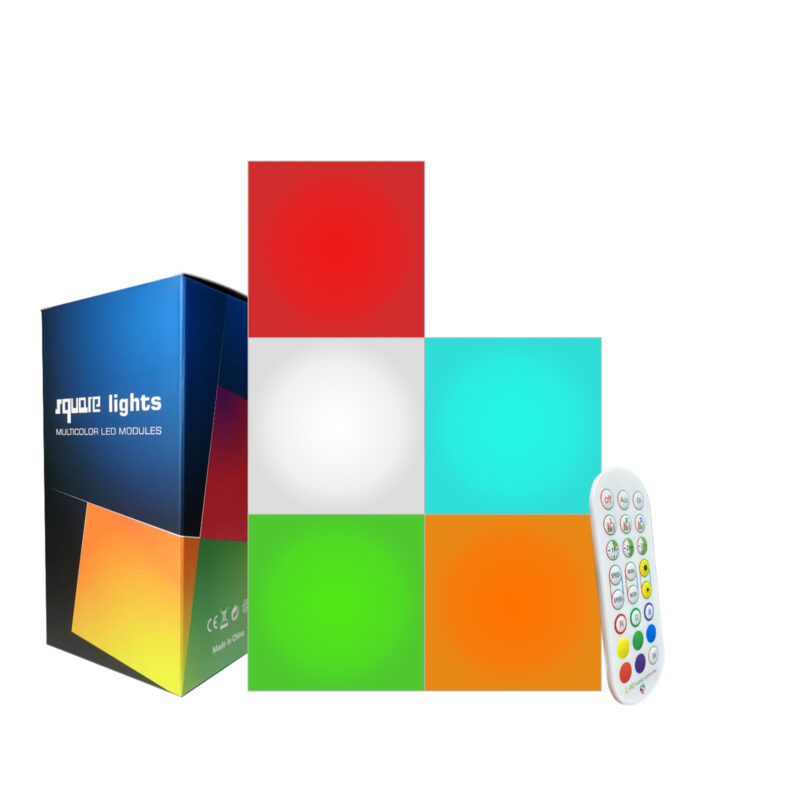 Set 6 panouri luminoase patrate, Roled®, Multicolor dimabil, Actionare touch, Telecomanda