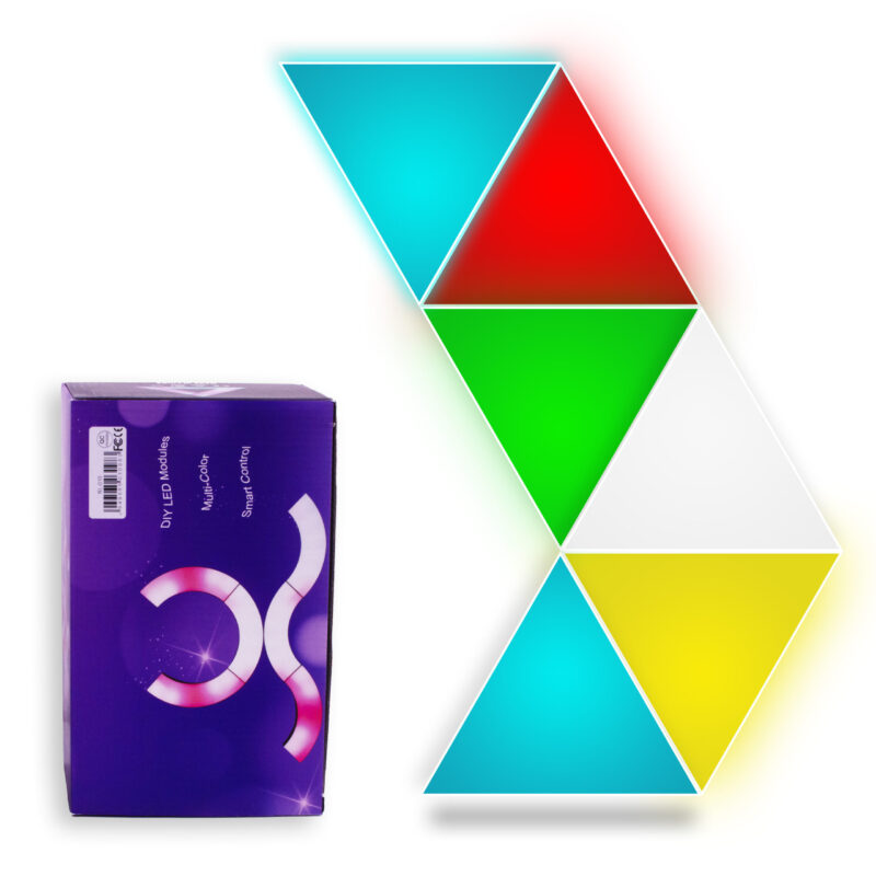 Set 6 panouri luminoase triunghiulare, Roled®, Multicolor dimabil, Actionare touch, Telecomanda