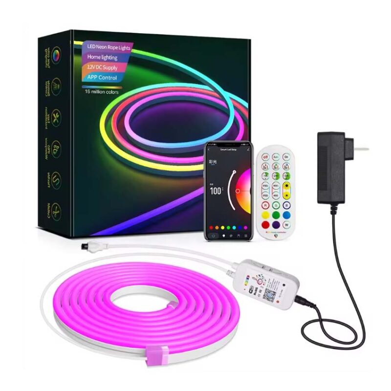 Kit Banda LED Neon din silicon, 5 Metri, Roled®, 3535 RGB, 12V, Bluetooth, Telecomanda, Wi-FI, Aplicatie dedicata